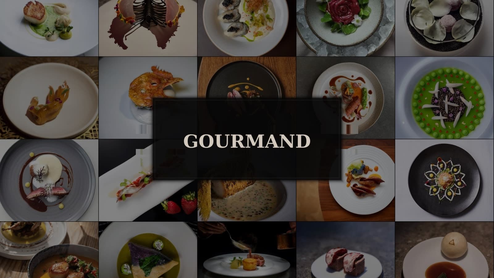 Gourmand key art: a mosaic of haute cuisine dishes around the film's title card